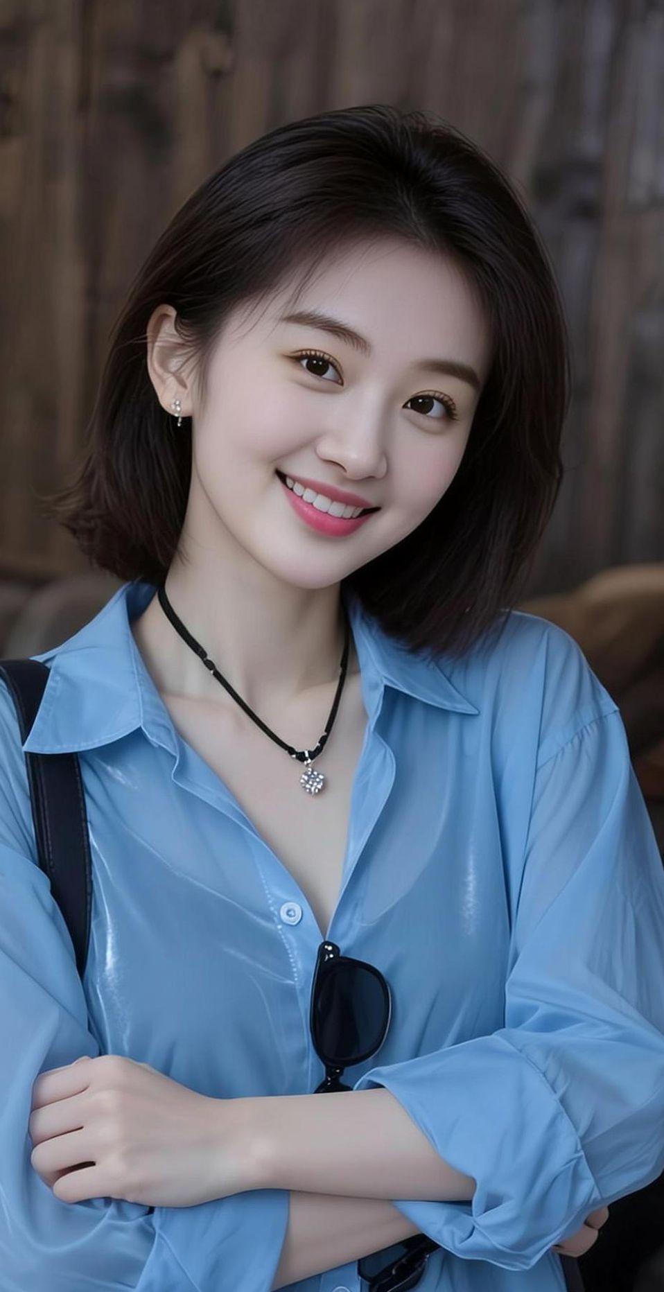 AI蓝衫短发情 每日穿搭每日更新 穿搭时尚