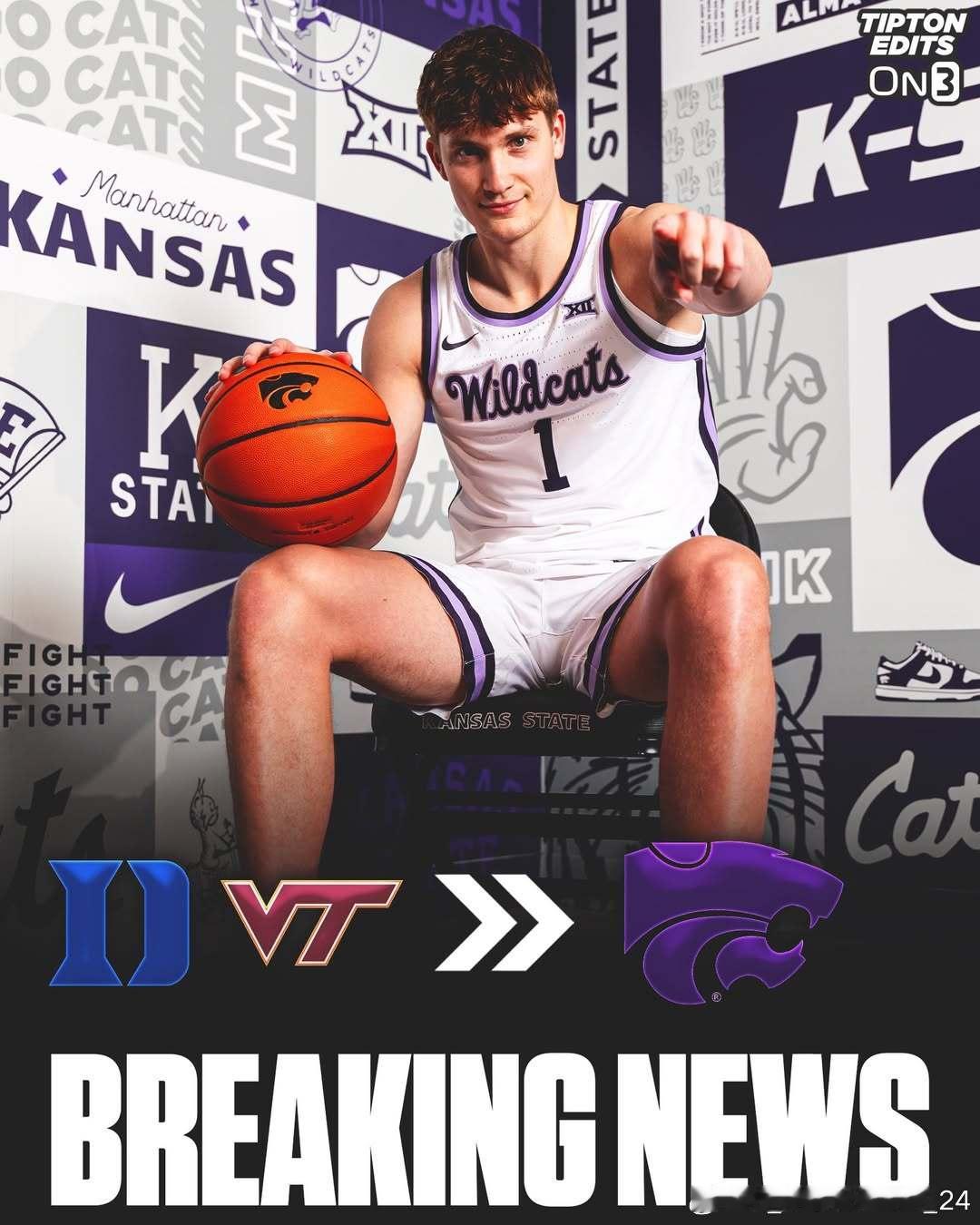 弗吉尼亚理工大学后卫杰登·舒特(Jaden Schutt)转学加盟堪萨斯州立大学