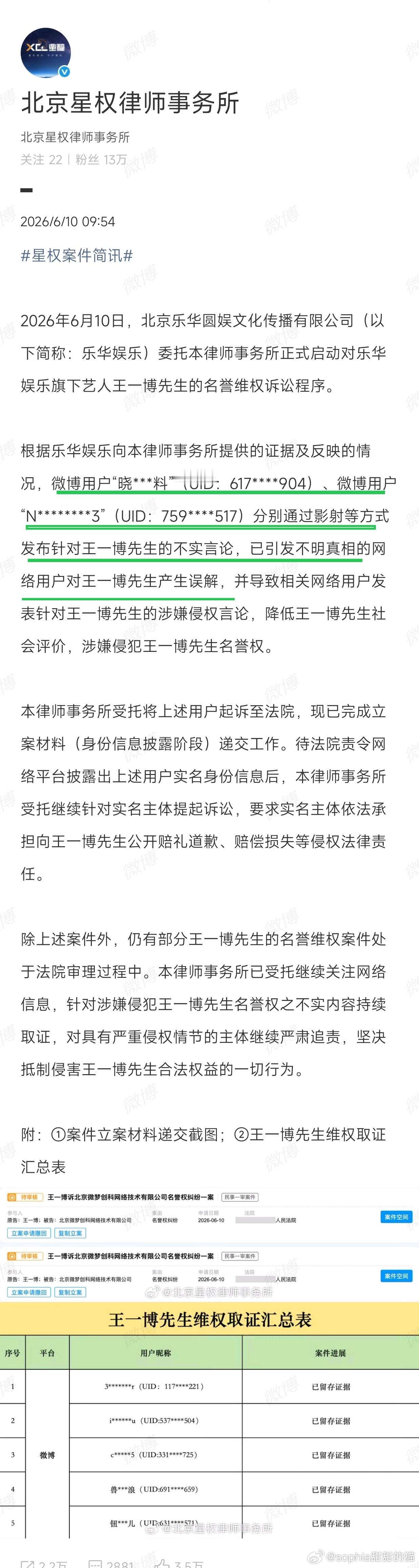 王一博名誉维权案要求侵权方道歉 支持王一博先生将维权进行到底！不管是要求侵权方道