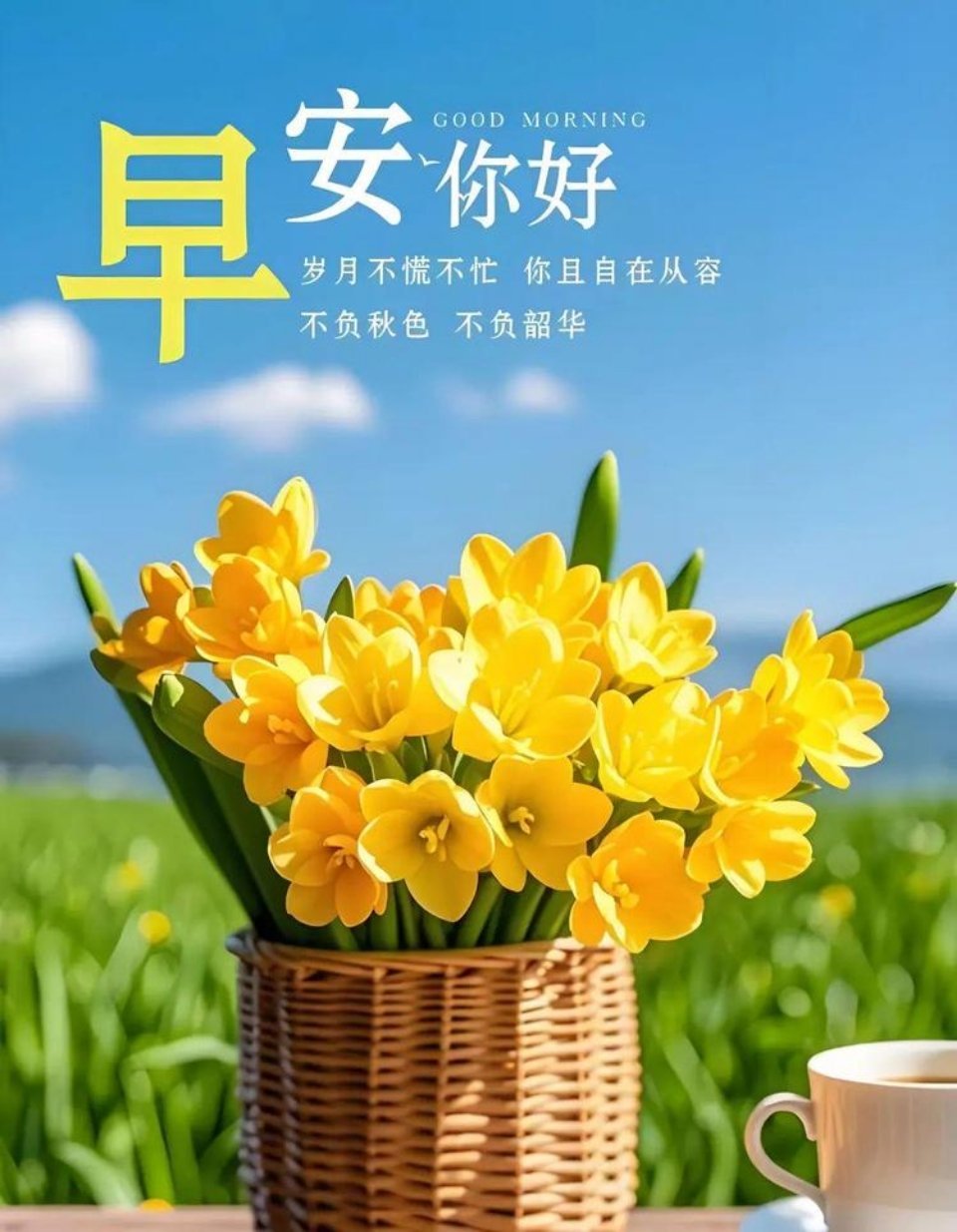 早安 嘴角上扬时，好运就来了。崭新清晨，无论是咖啡还是豆浆，盼你暖胃暖心暖时光。