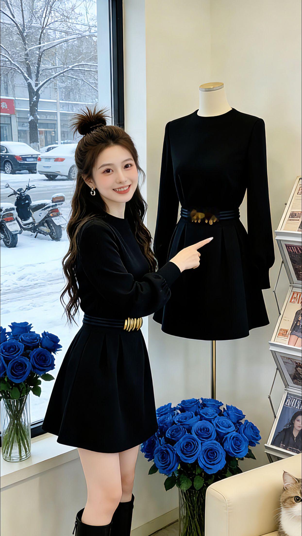 Danny雪天和姐妹压马路，刚拐进巷口就被三个小姐姐追着问链接！这条小黑裙真的赢