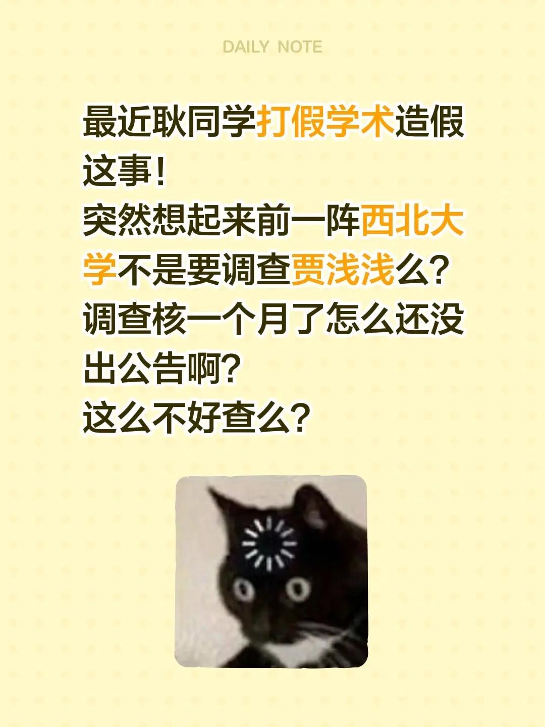 最近耿同学打假学术造假这事！突然想起来前一阵西北大学不是要调查贾浅浅么？调查核一