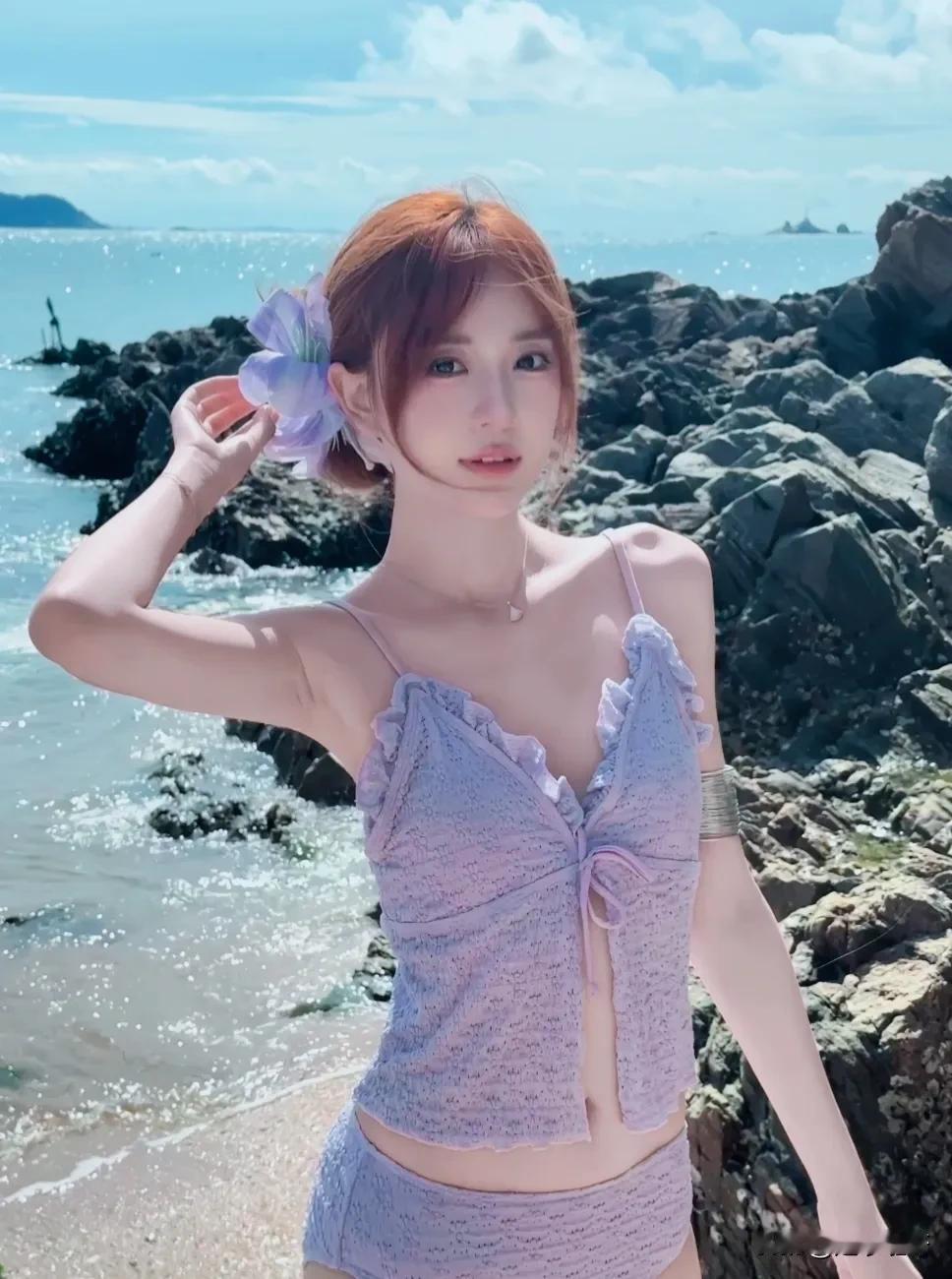 邻家小妹紫色泳装写真温柔浅紫少女 紫色系 美女