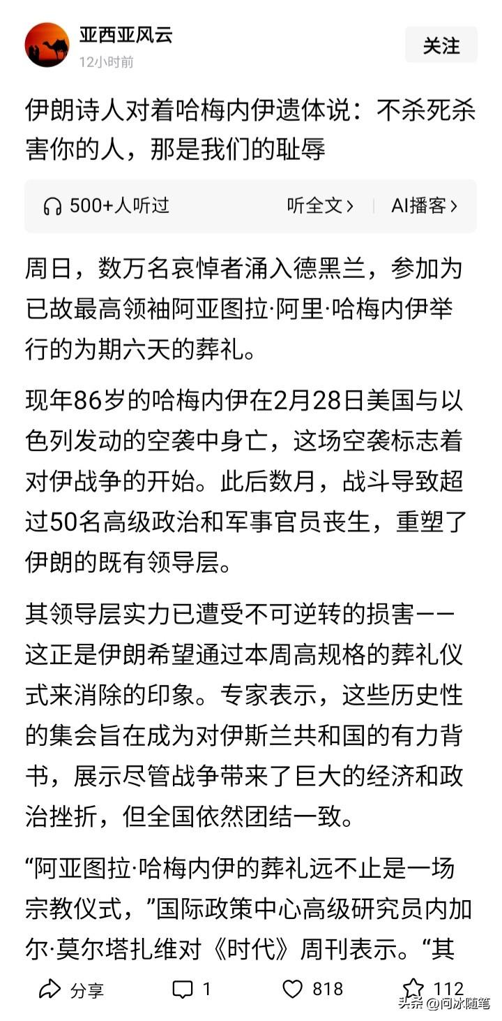 长篇累牍，却从未站在普通伊朗民众的立场发声。这样的文章得以发表，实乃我们每个人的