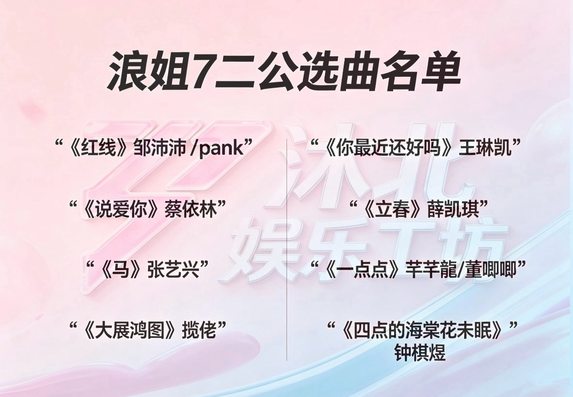 网传浪姐二公选曲有想听的吗《红线》邹沛沛/pank《说爱你》蔡依林《马》张艺兴《