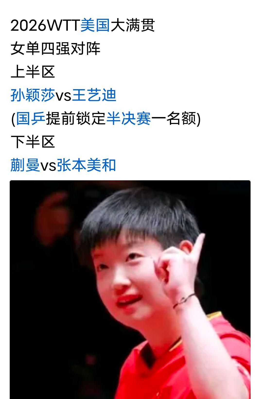 美国大满贯女单
四强对阵