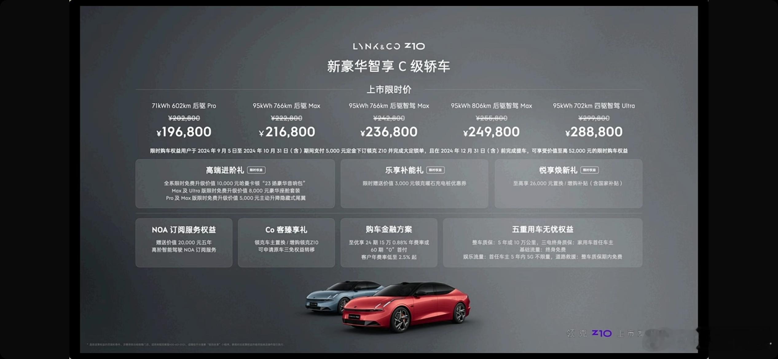 领克 Z10 正式价格来了， 10 月 31 日前下订的限时售价区间为 19.6