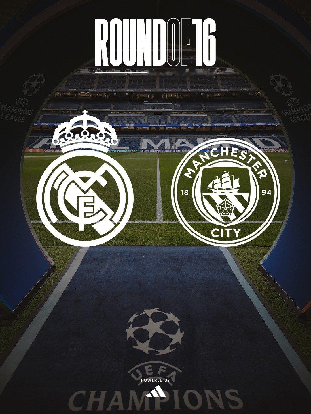 欧冠1/8决赛比赛时间（北京时间）：首回合：3.12周四04:00 皇马vs曼城