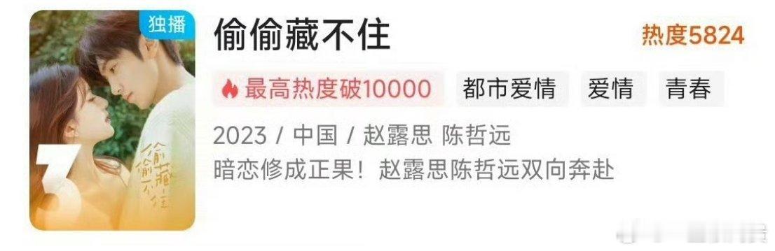 赵露思的偷偷藏不住好厉害啊 热度都快和新剧差不多了  