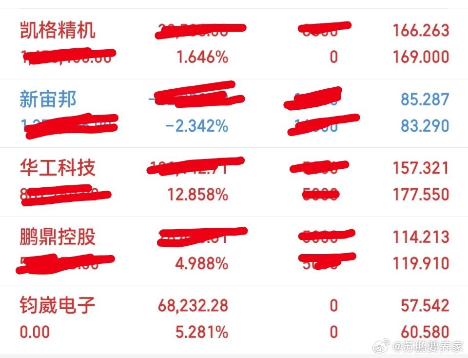 今日操作出局：钧崴电子持有：凯格精机，新宙邦，华工科技，鹏鼎控股 