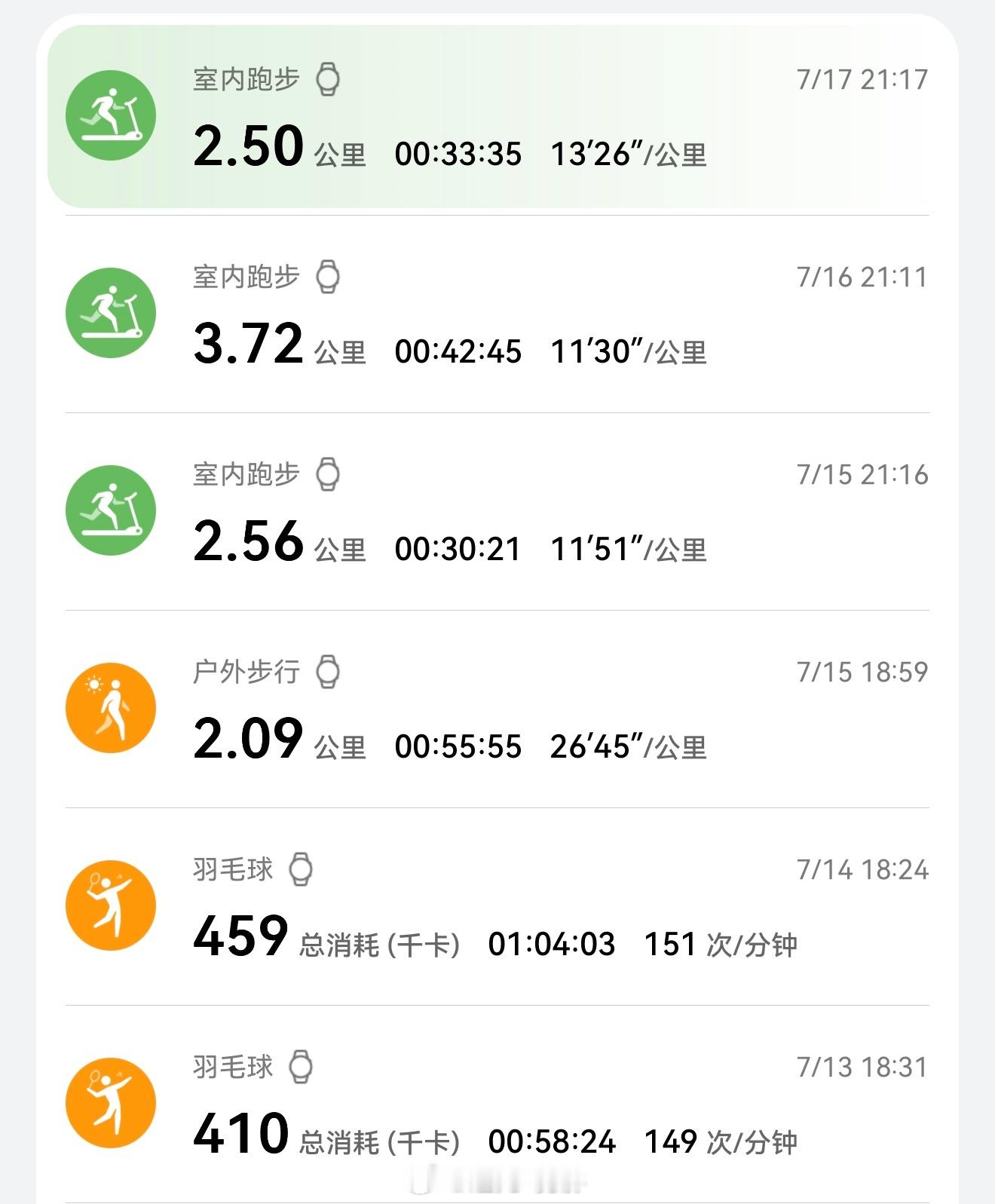 连着5天都运动啦