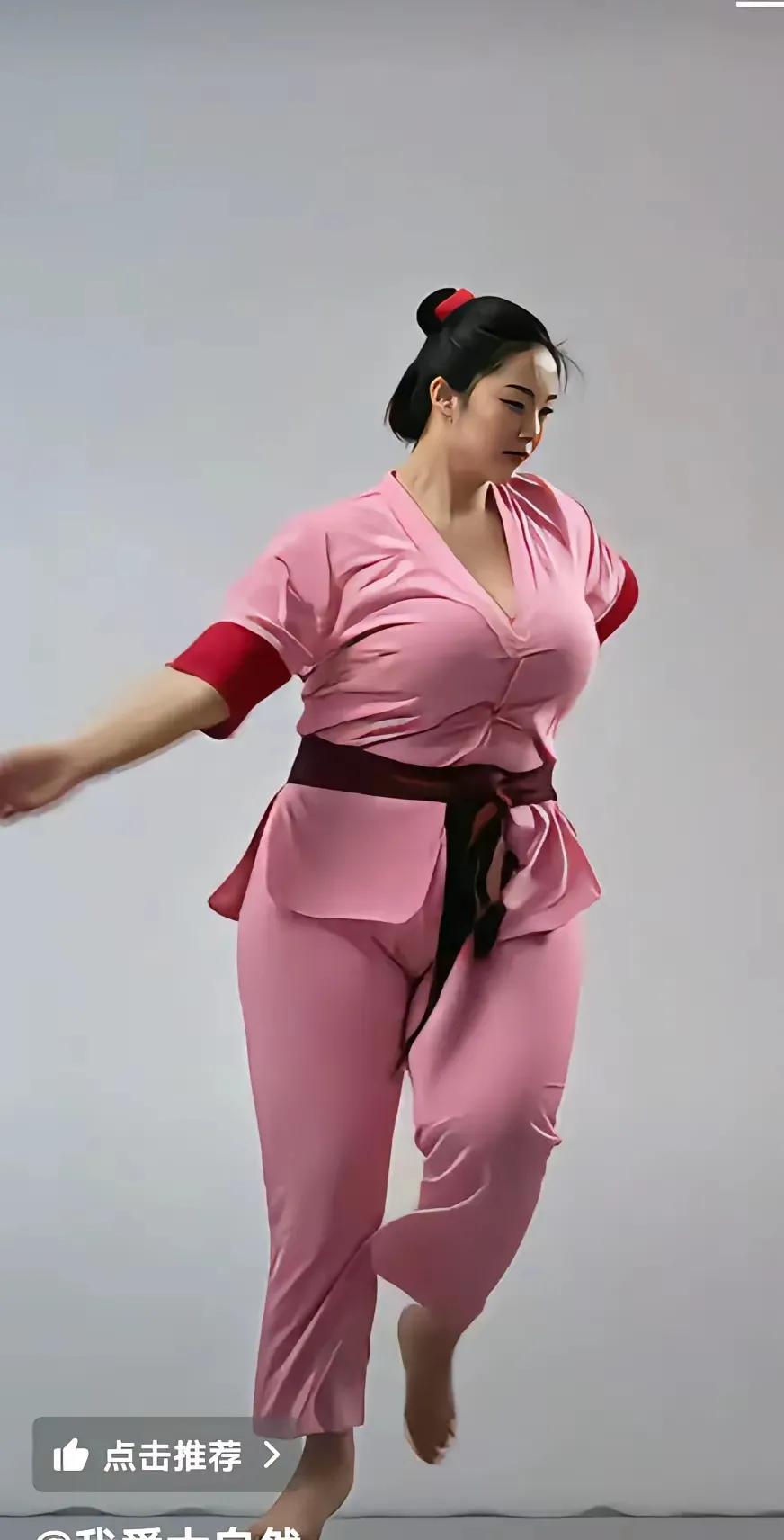 女孩模样 佩服一一
女孩着装、宽松亮爽，
有精有神、练功志向；
干净利索、气势无