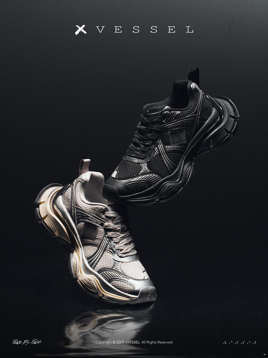 xVESSEL超人气老爹鞋「涟漪」，正在注入新的色彩基因两种全新配色，内敛深邃，