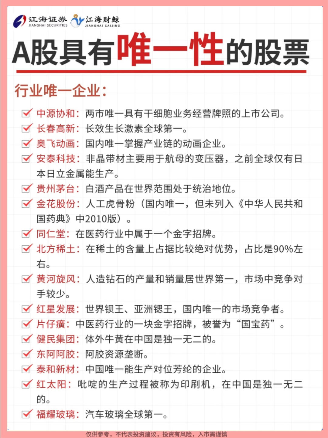 🔥A股具有唯一性的股票