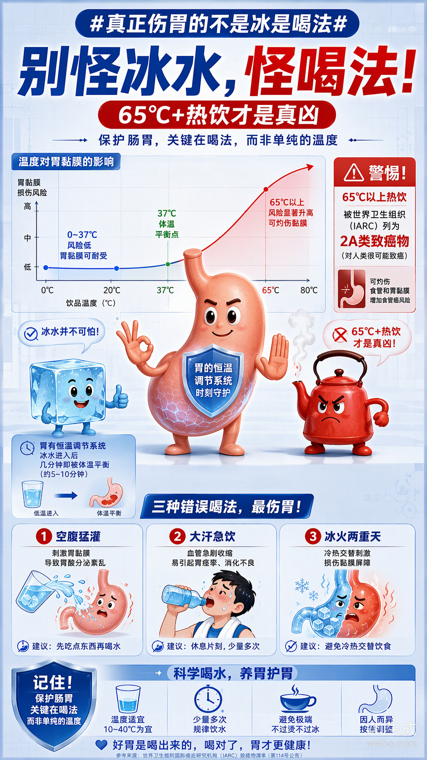 真正伤胃的不是冰是喝法别再怪冰水伤胃了，真正让胃受伤的往往是超过65℃的热饮和错
