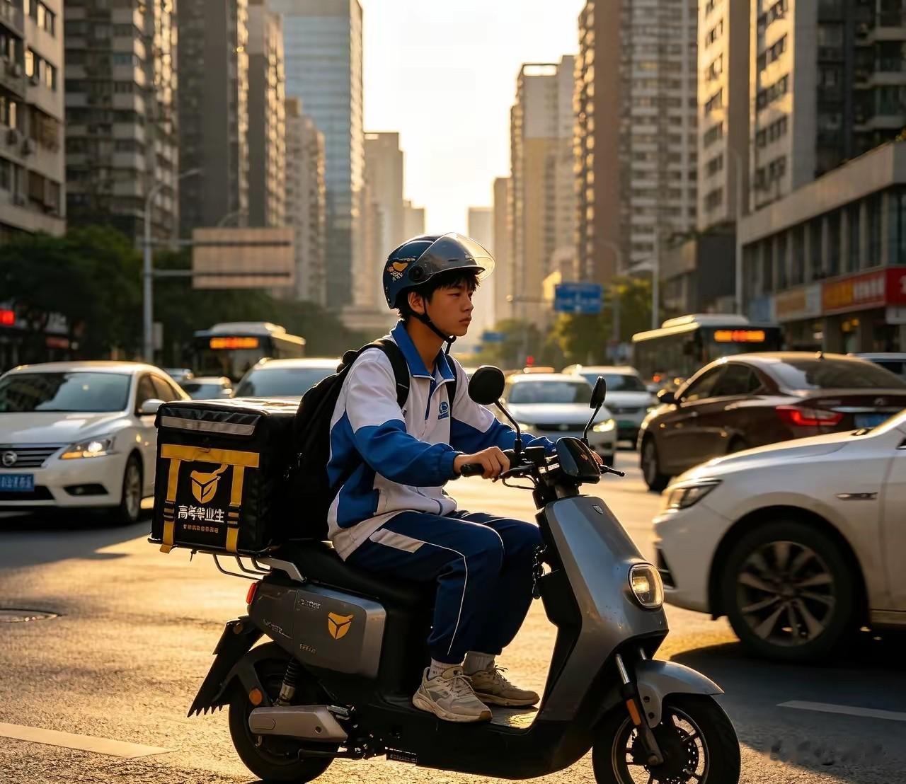 高考刚结束，我十八岁的儿子第一天跑外卖，大清早跑了五单，忙活一早上只赚了十五块。