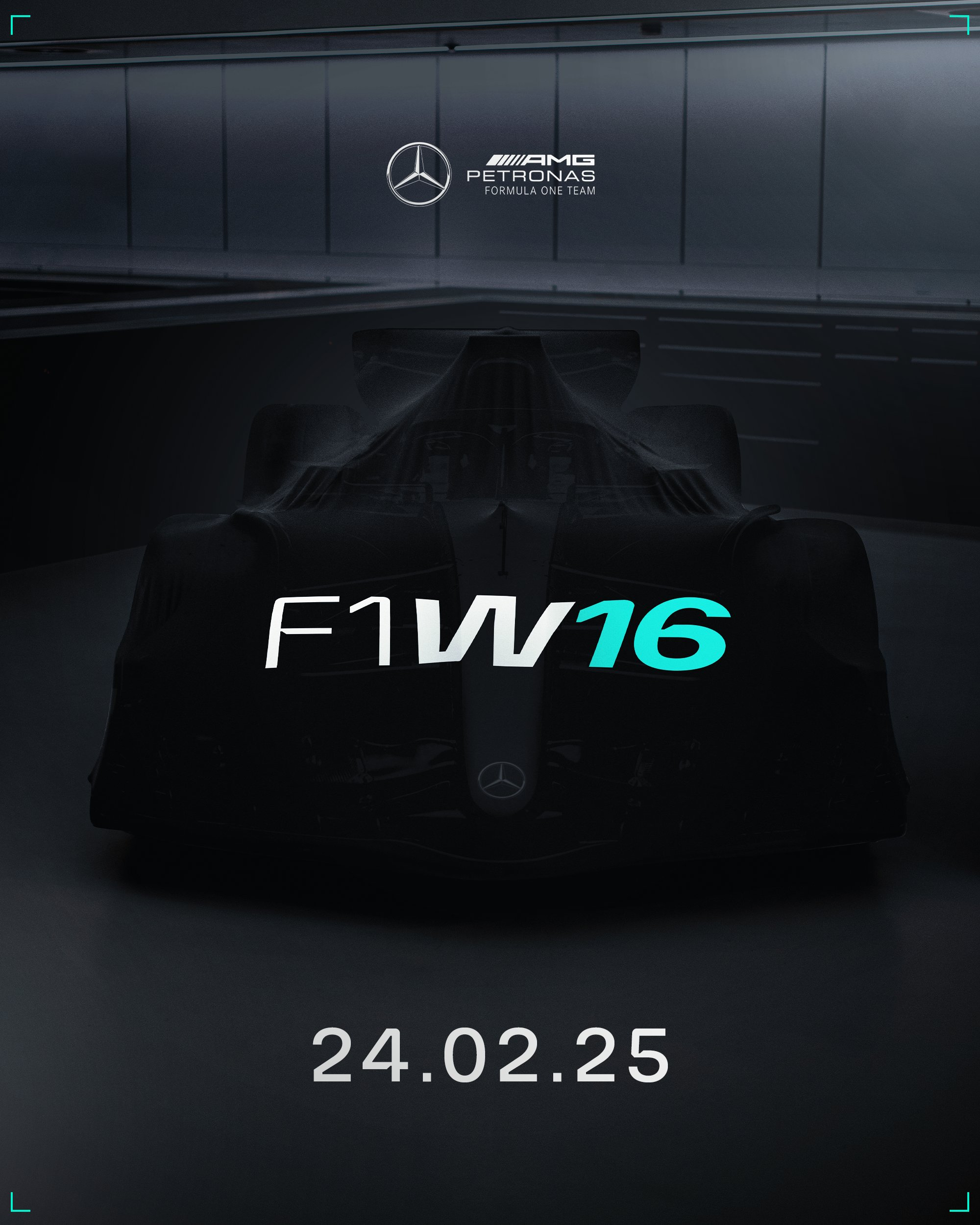 F1  梅赛德斯车队官宣将于2月25日（冬测前一天）发布2025赛季新车W16。