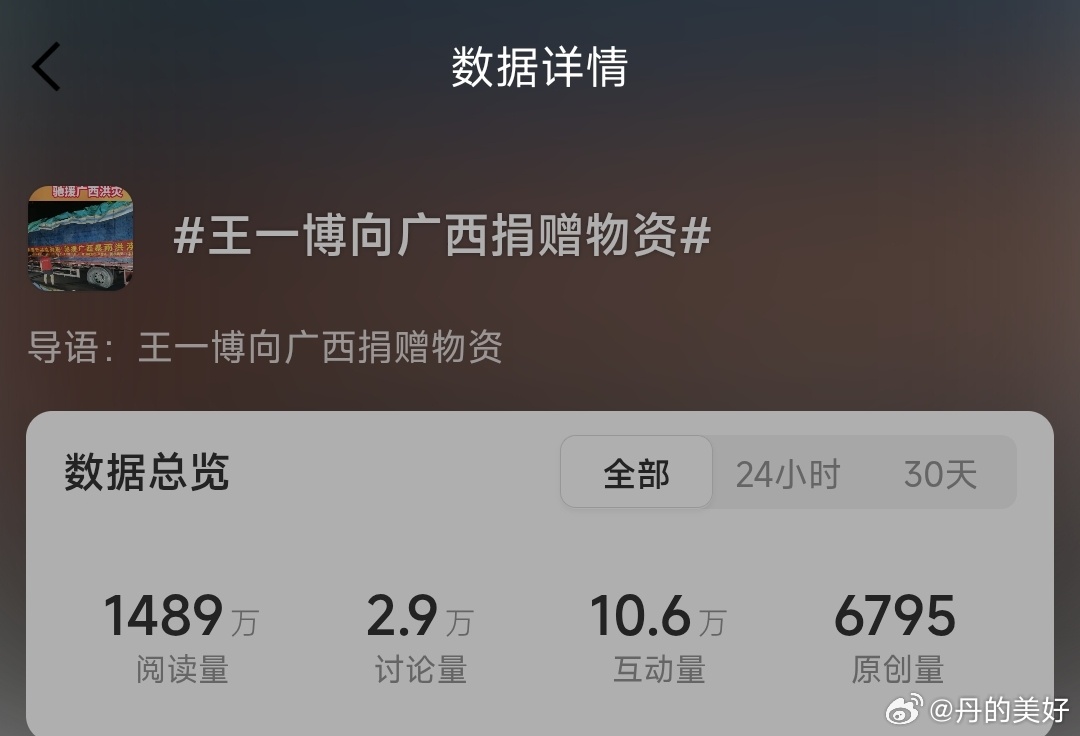 这两个话题放在一起真好王一博向广西捐赠物资.王一博粉丝向广西捐款