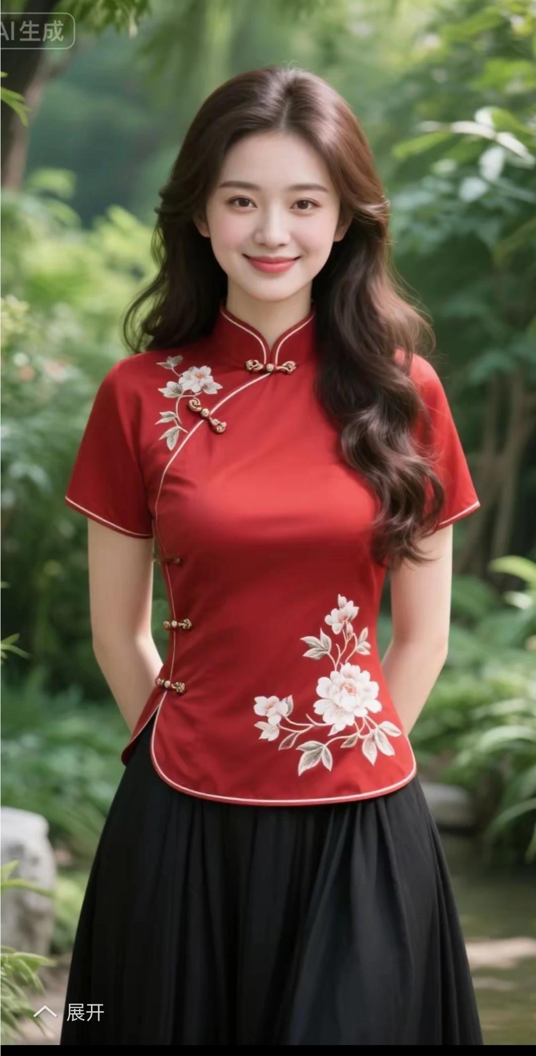 黛眉含春漾浅逸，
樱唇凝露绽胭脂。
眉如远岫裁轻黛，
发似流云绽青丝。