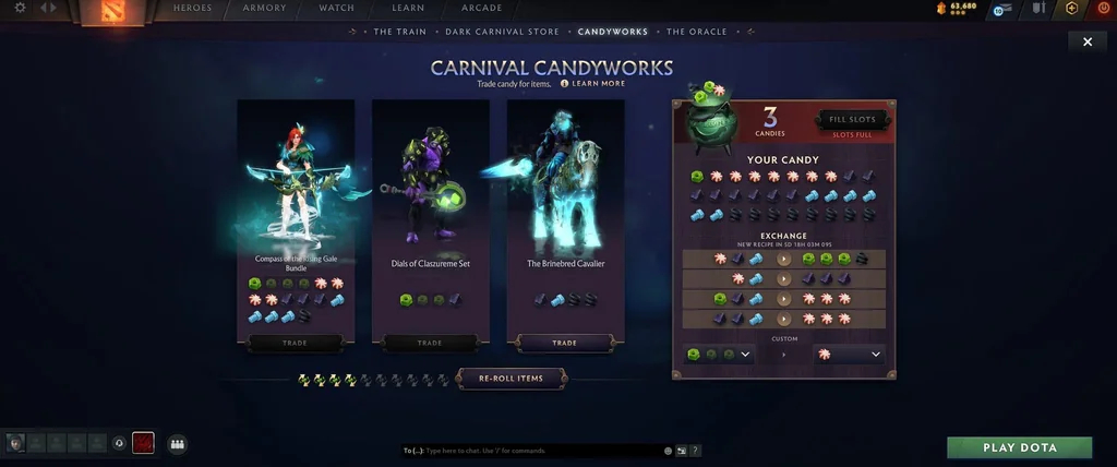 目前DOTA2 “暗黑狂欢”糖果屋可以刷到的一些好东西，各种至宝，其中包括风行至