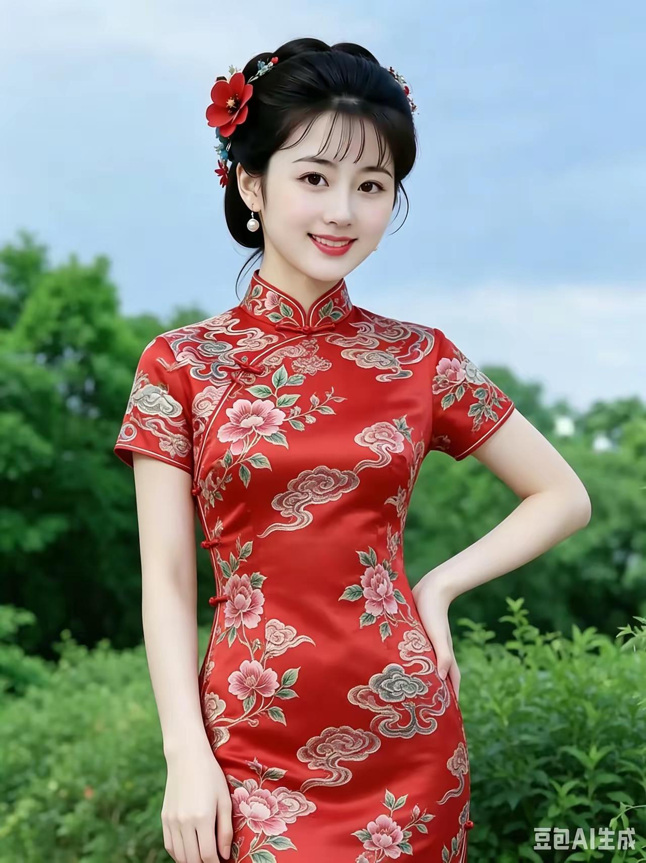 红衣美人，花枝招展，古风韵味十足！🌸💃