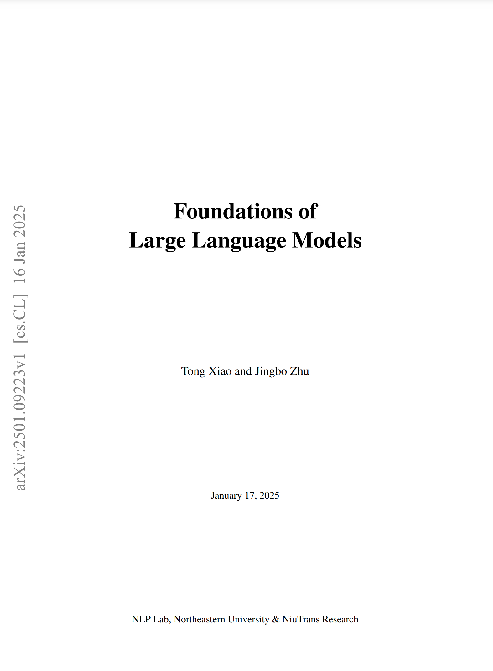 arxiv上的电子书 大语言模型基础《Foundations of Large 