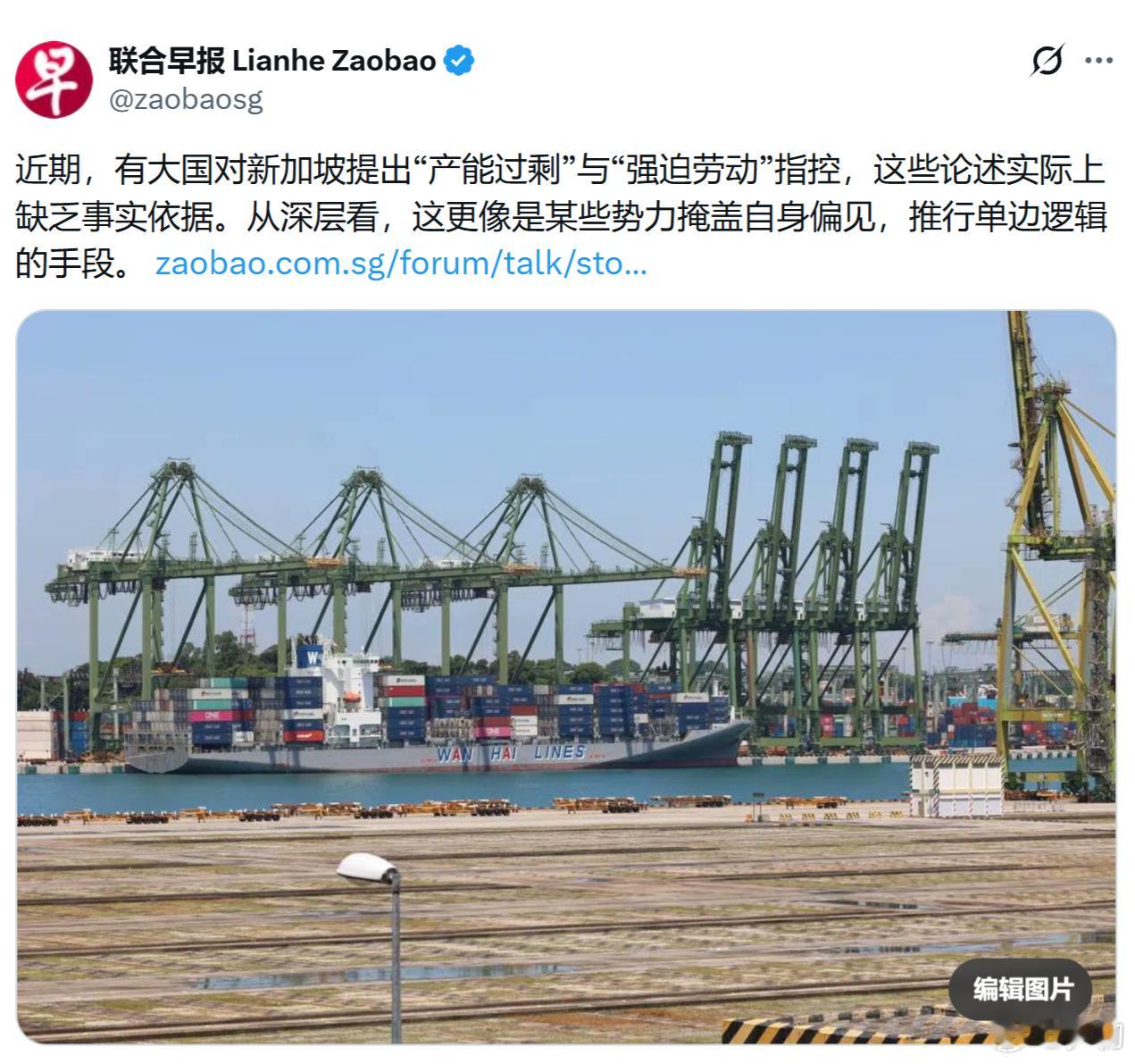 【联合早报】近期，有大国对新加坡提出“产能过剩”与“强迫劳动”指控，这些论述实际