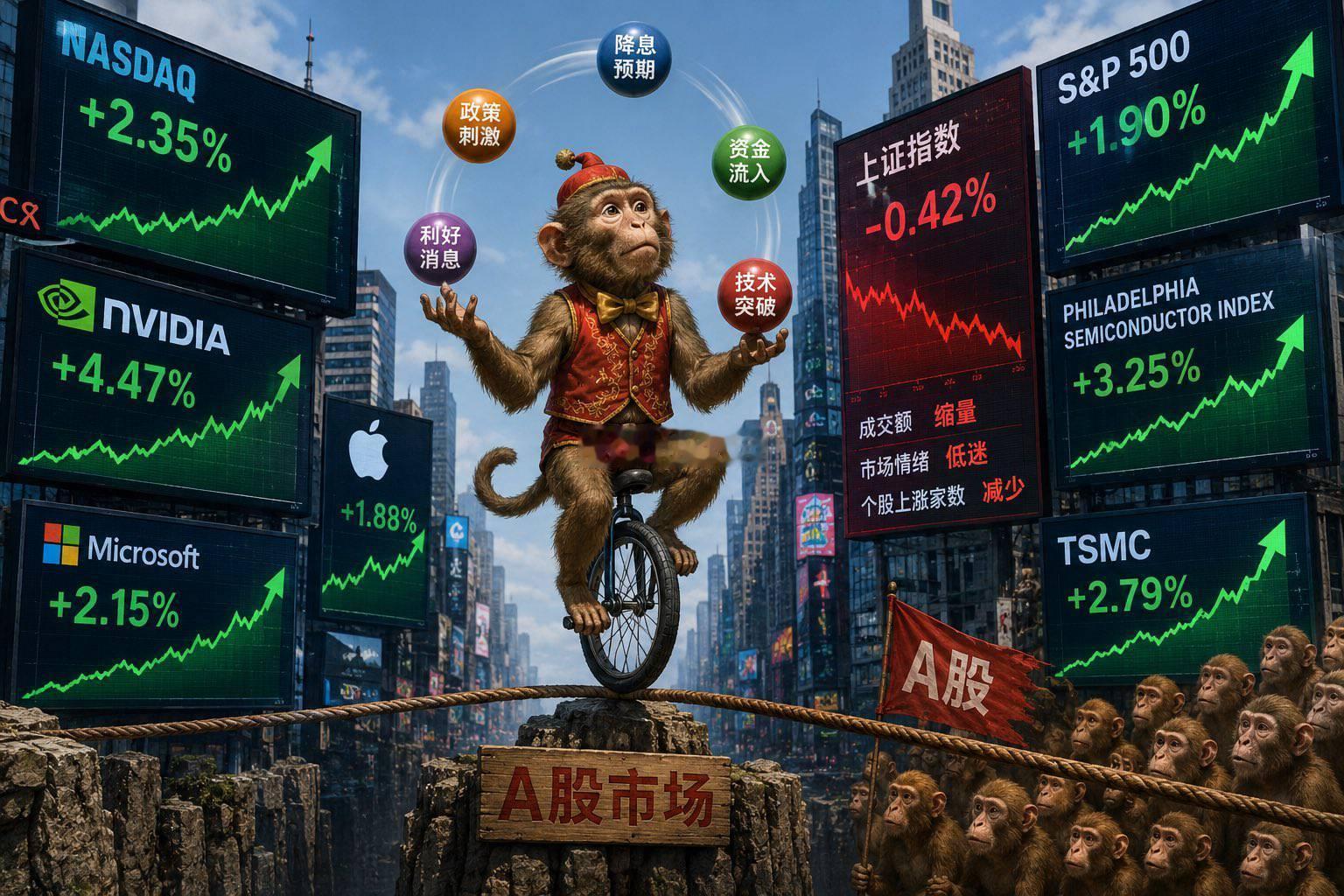 全球股市，科技股都在反弹。韩国的三星、海力士都涨熔断了。只有大A在耍猴 
