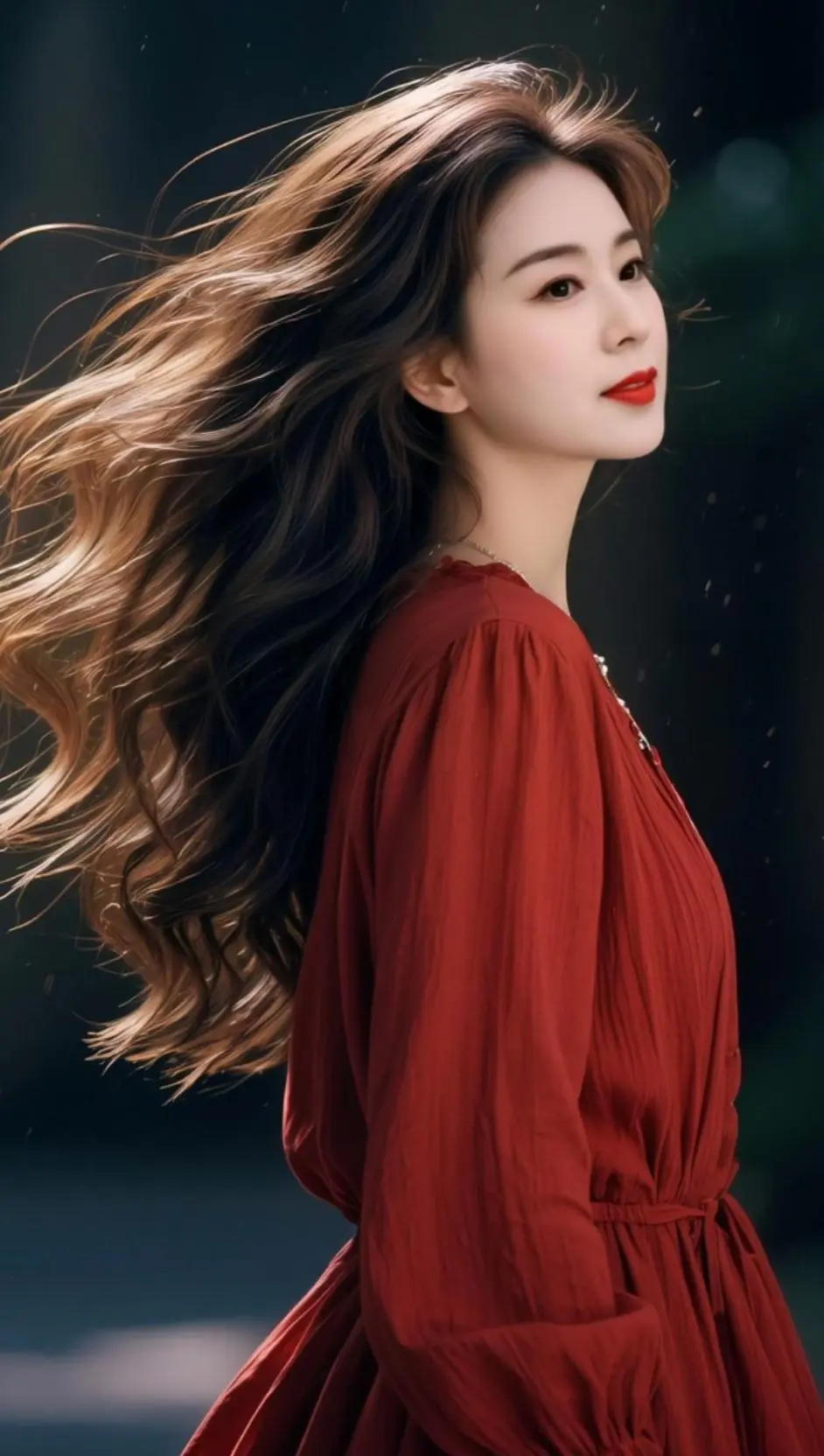 AI红裙随风照 ai创作