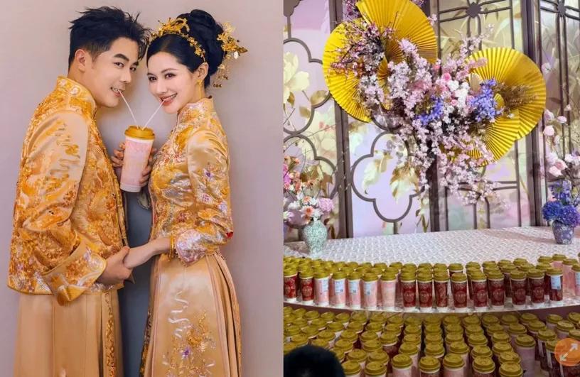 中国手摇饮品牌“霸王茶姬”创办人张俊杰(左)迎娶“天合光电”公司董事长高海纯，婚