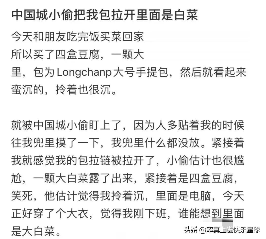 中国城小偷把我包拉开
结果发现里面装着大白菜
哈哈哈哈哈
所以白菜豆腐保平安这句