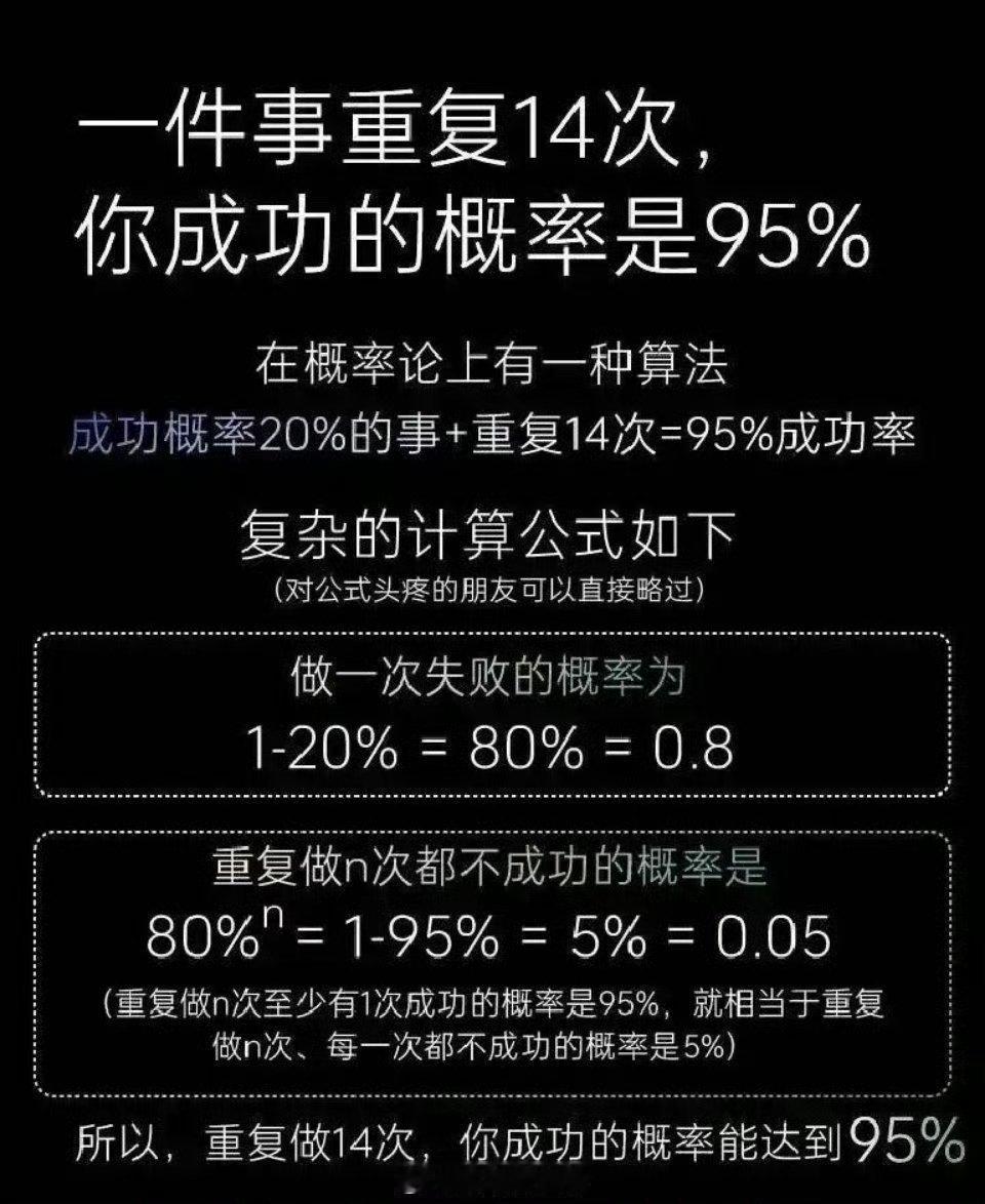 底层逻辑：一件事重复14次，成功率就会高达95% 