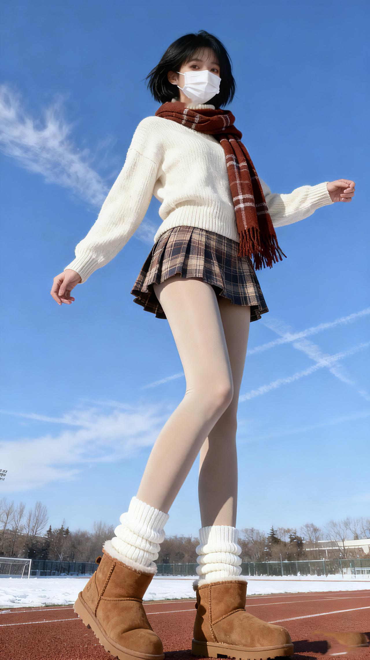 蓝天白云，操场上有没有被你暗恋的人？日常分享 学院风穿搭 甜系女孩 光腿神器 秋