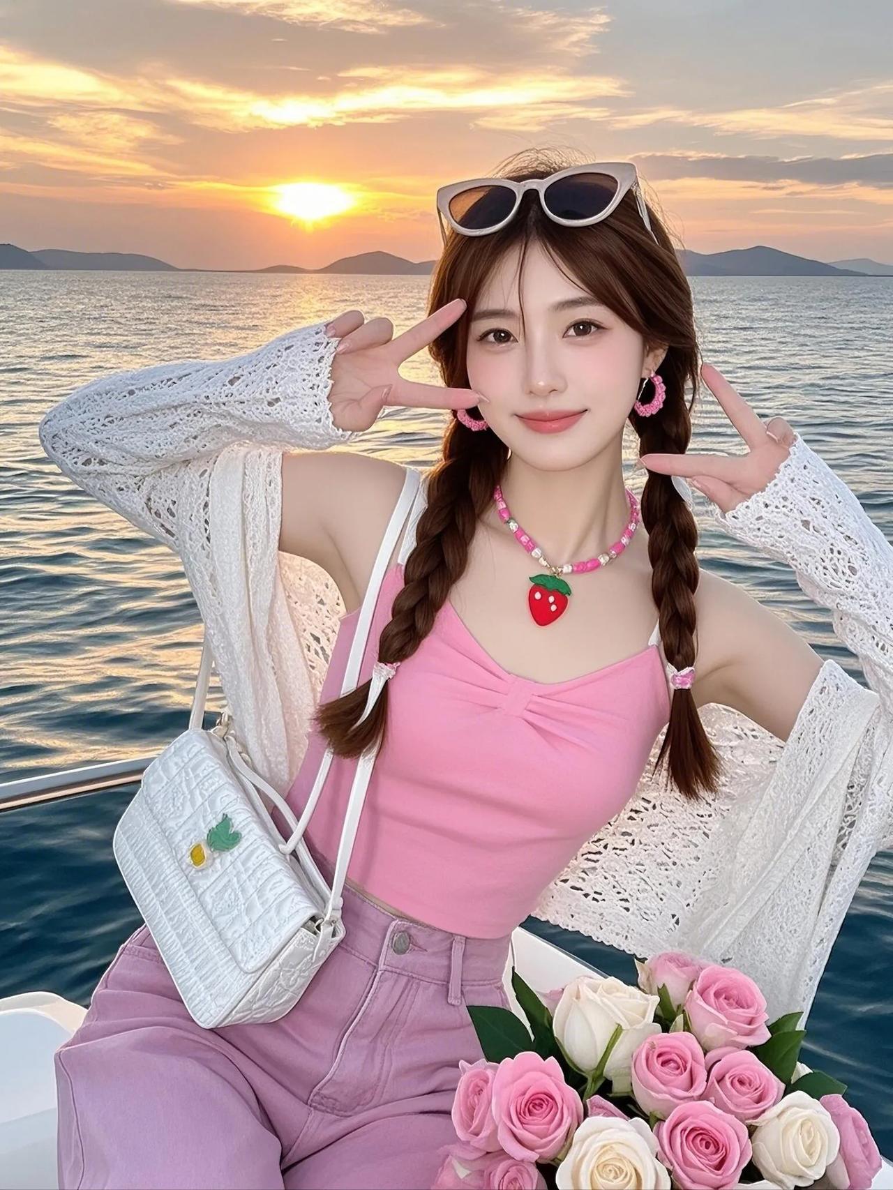 海边少女与日落