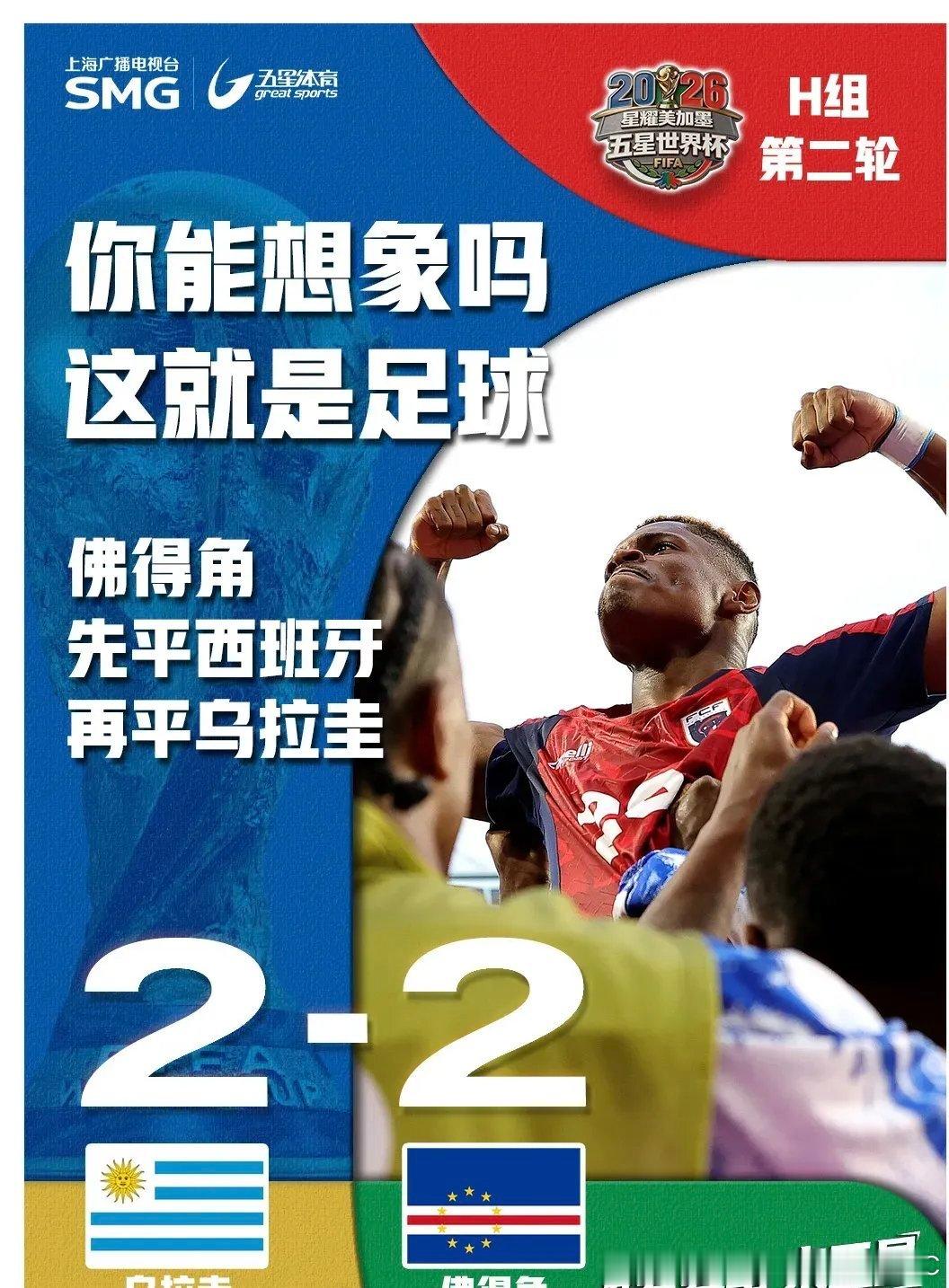 佛得角逼平两个世界冠军在2026美加墨世界杯H组小组赛中，首次晋级世界杯决赛圈的