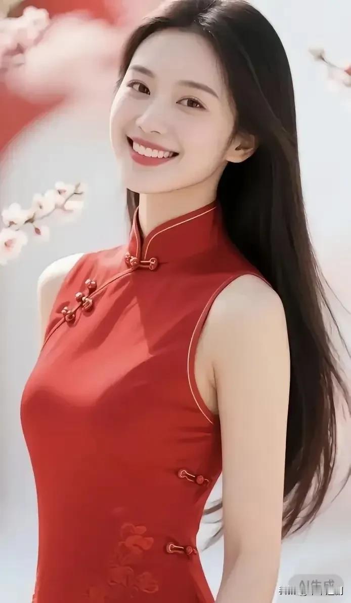 一袭朱红，勾勒东方风骨。
盘扣轻锁，暗香浮动，
在花影里，
把岁月的温柔与热烈，