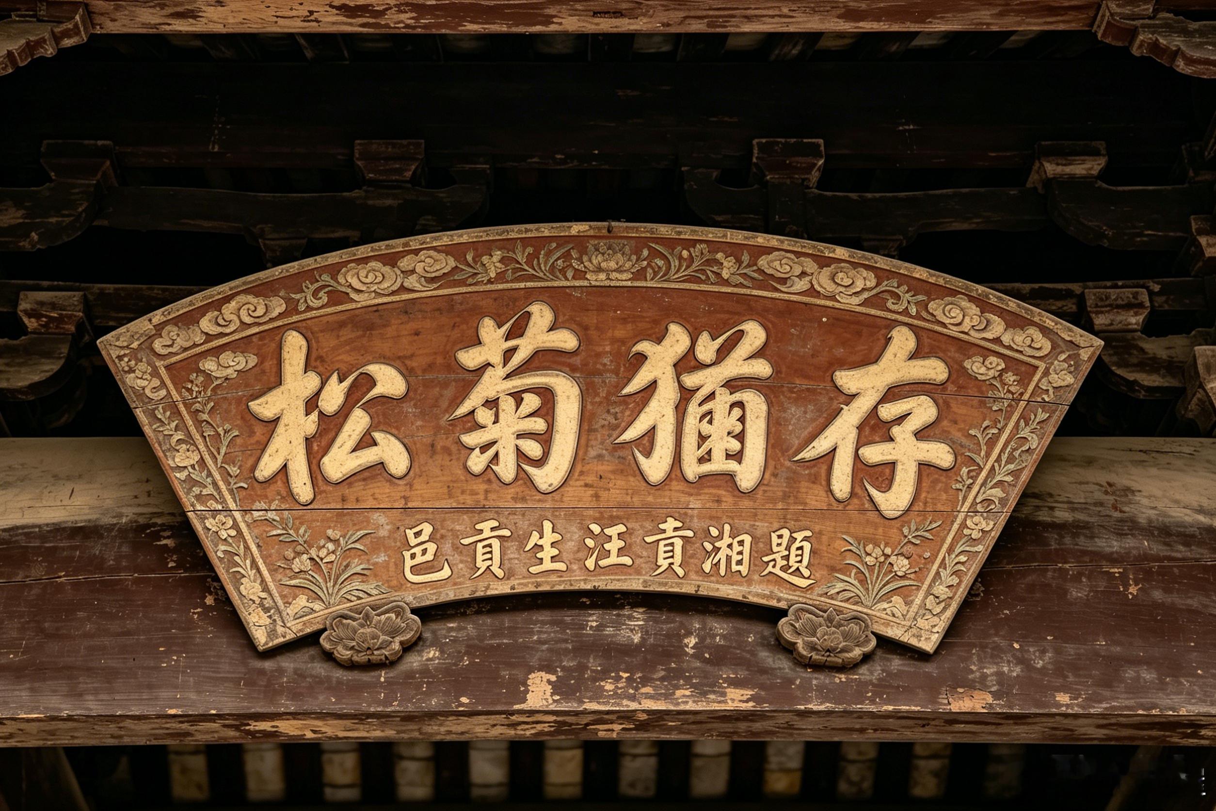 东流县清末陶公祠门楣匾额“松菊猶存”——邑貢生汪貢湘題；时间界定：清末◎老屋张忠
