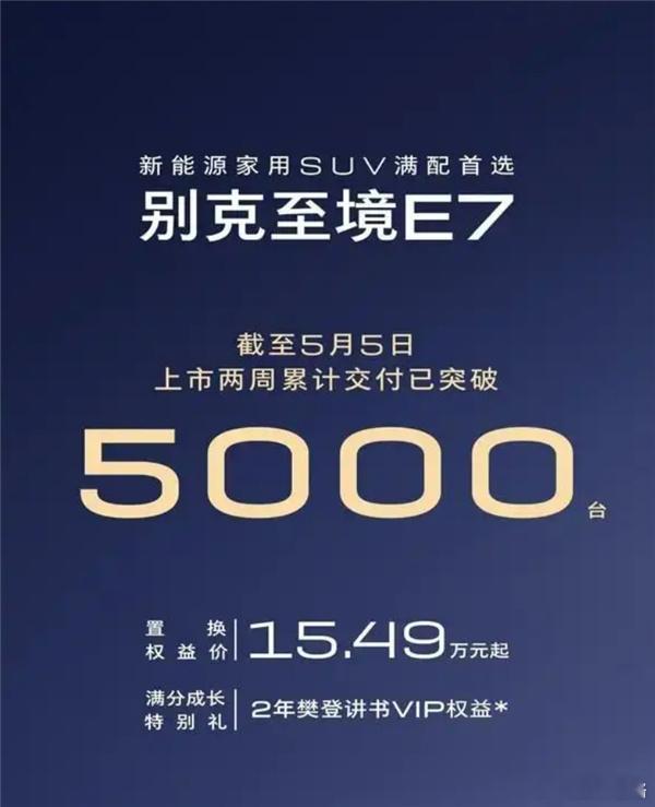 别克至境E7交付破5000台！15.49万起售 