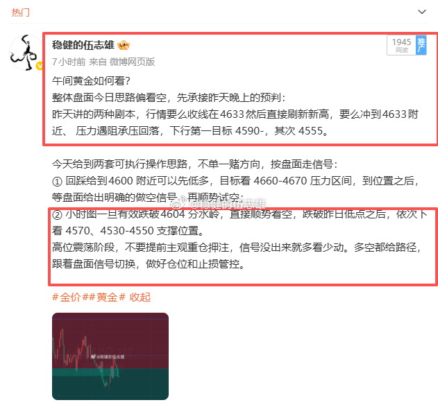黄金4598空抵达4580全线离场拿下180点幸福！这波小时级别盘面走势比较混沌