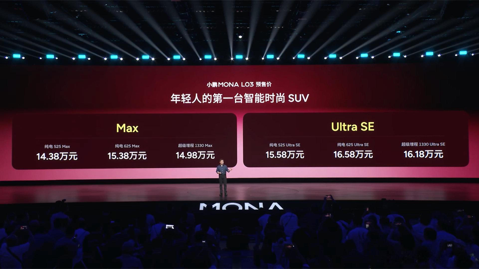 小鹏MONAL03价格小鹏MONA L03预售价14.38万元起，分为Max、U