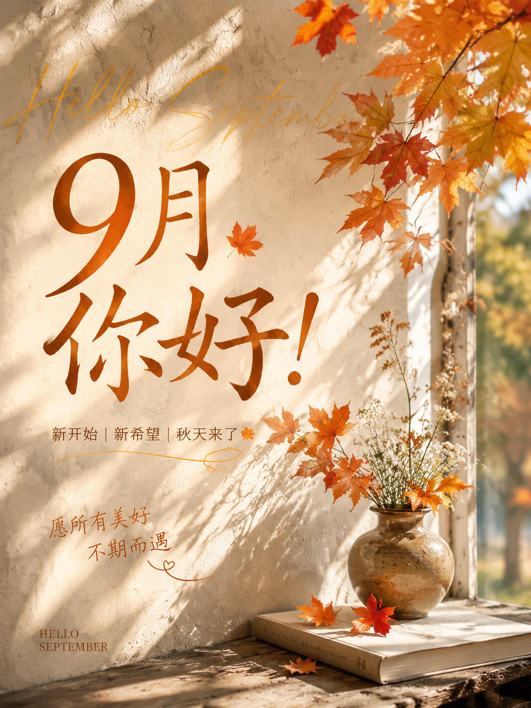 九月你好祝福图片海报壁纸拿图吱一声噢～ 九月你好八月再见,九月你好 ​​​
