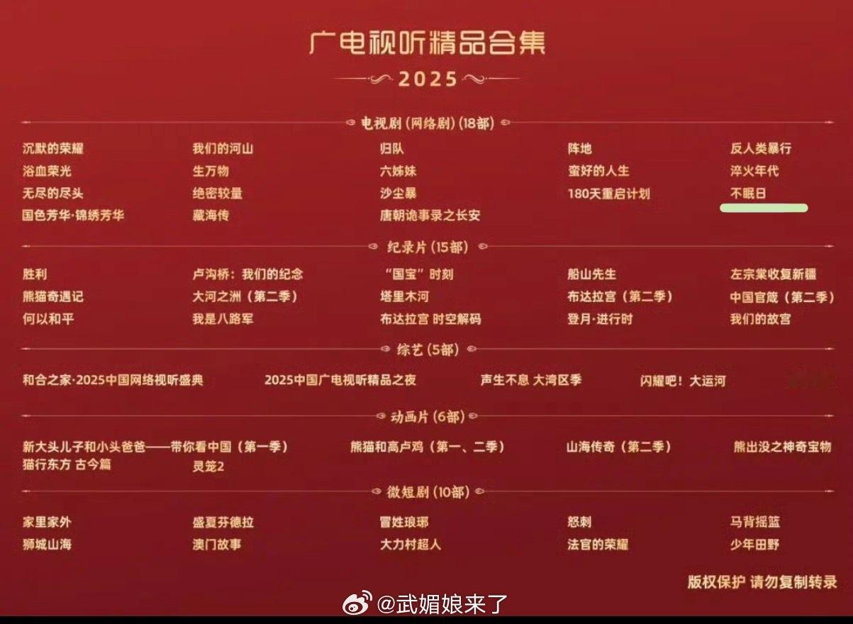 恭喜白敬亭主演不眠日入选国家广播电视总局2025广电视听精品合集 