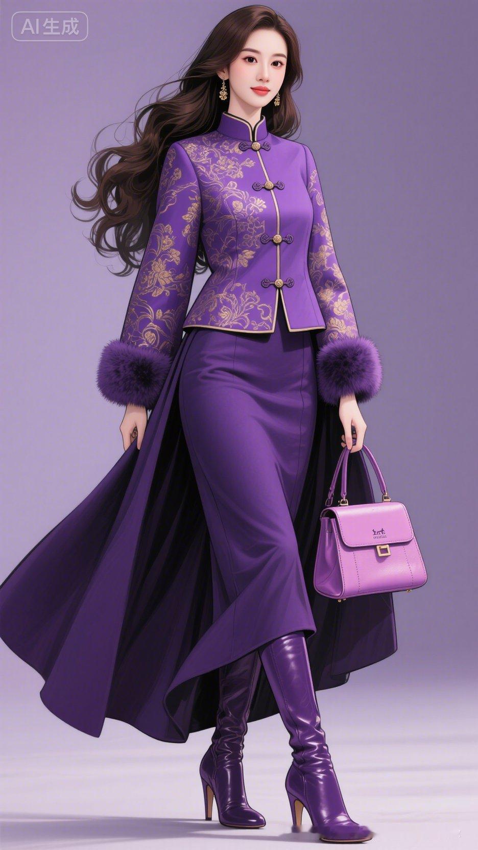 紫色优雅旗袍，尽显东方韵味！💜✨
