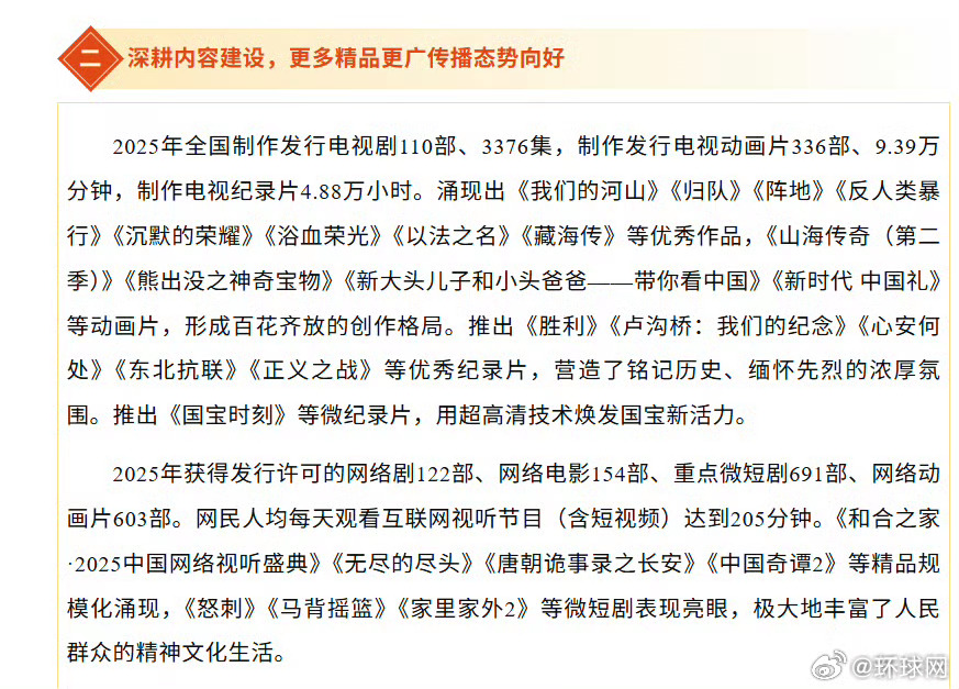 #网民人均每天看网络视听节目205分钟##2025年全国制发电视剧110部#【#