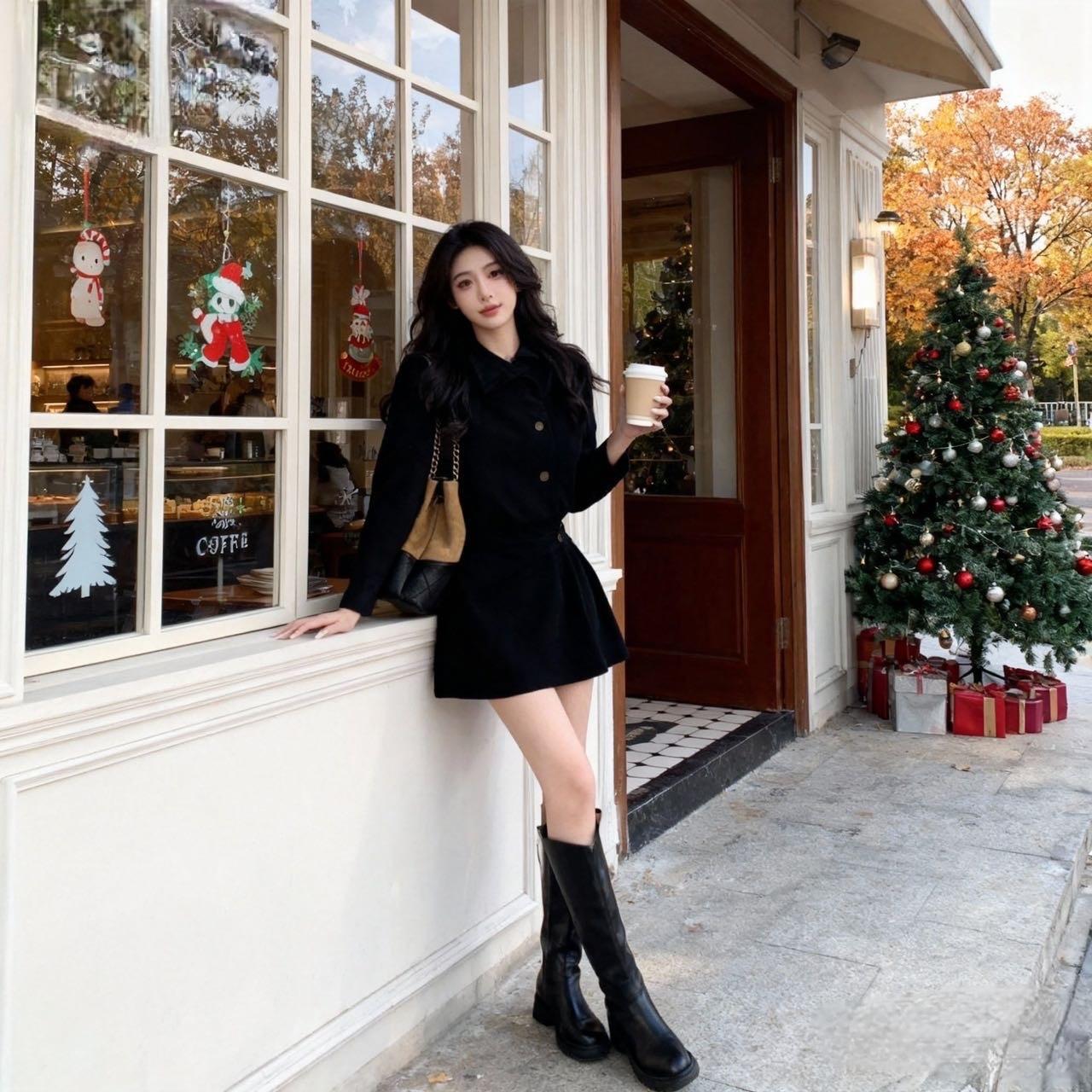 宝子们！谁懂啊！今天这身“圣诞氛围作弊装”直接让我在咖啡馆被要了三次链接！

黑