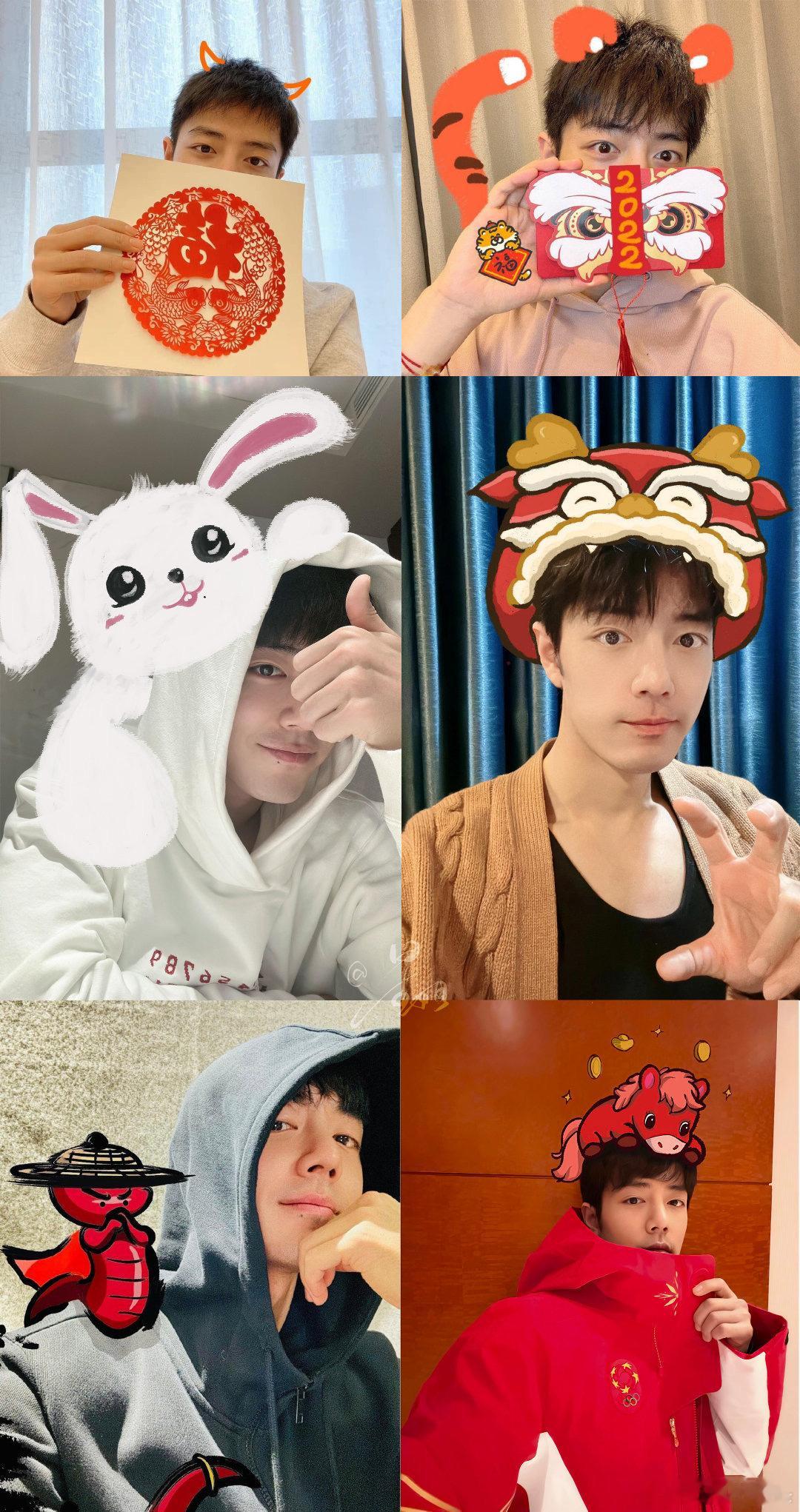 肖战每年都画个卡通生肖拜年，看看什么时候集齐十二个生肖，今年“马上有钱”，马在“