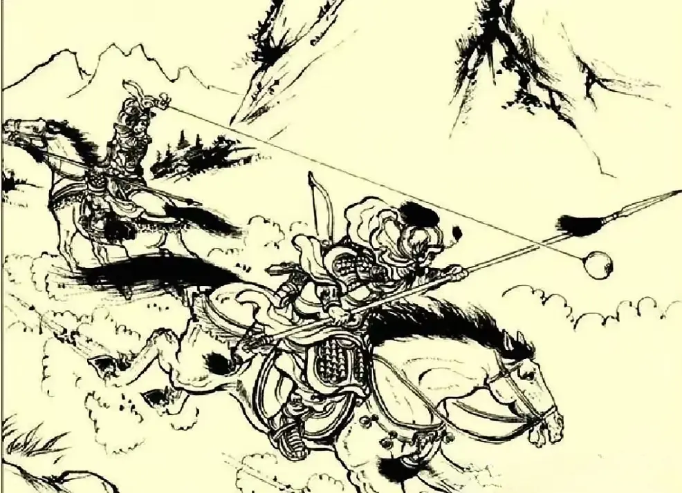 在宝鸡山，铁枪将王彦章力敌“五龙一虎”不败。就在此时，杨衮赶到，大声呼...
