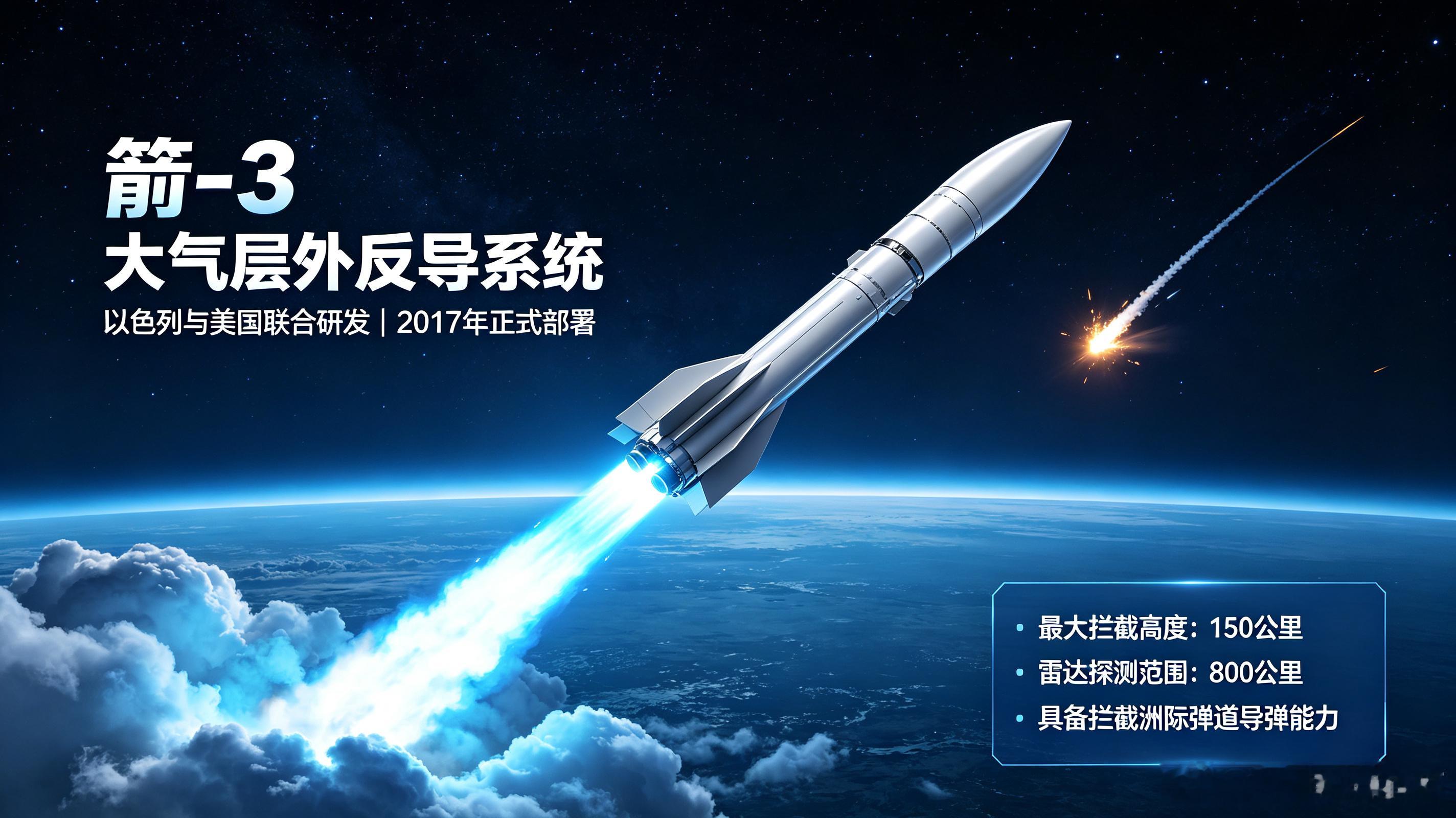 ◆以色列🇮🇱箭‑3，大气层外动能反导利器，由以色列与美国联合研发，2017年