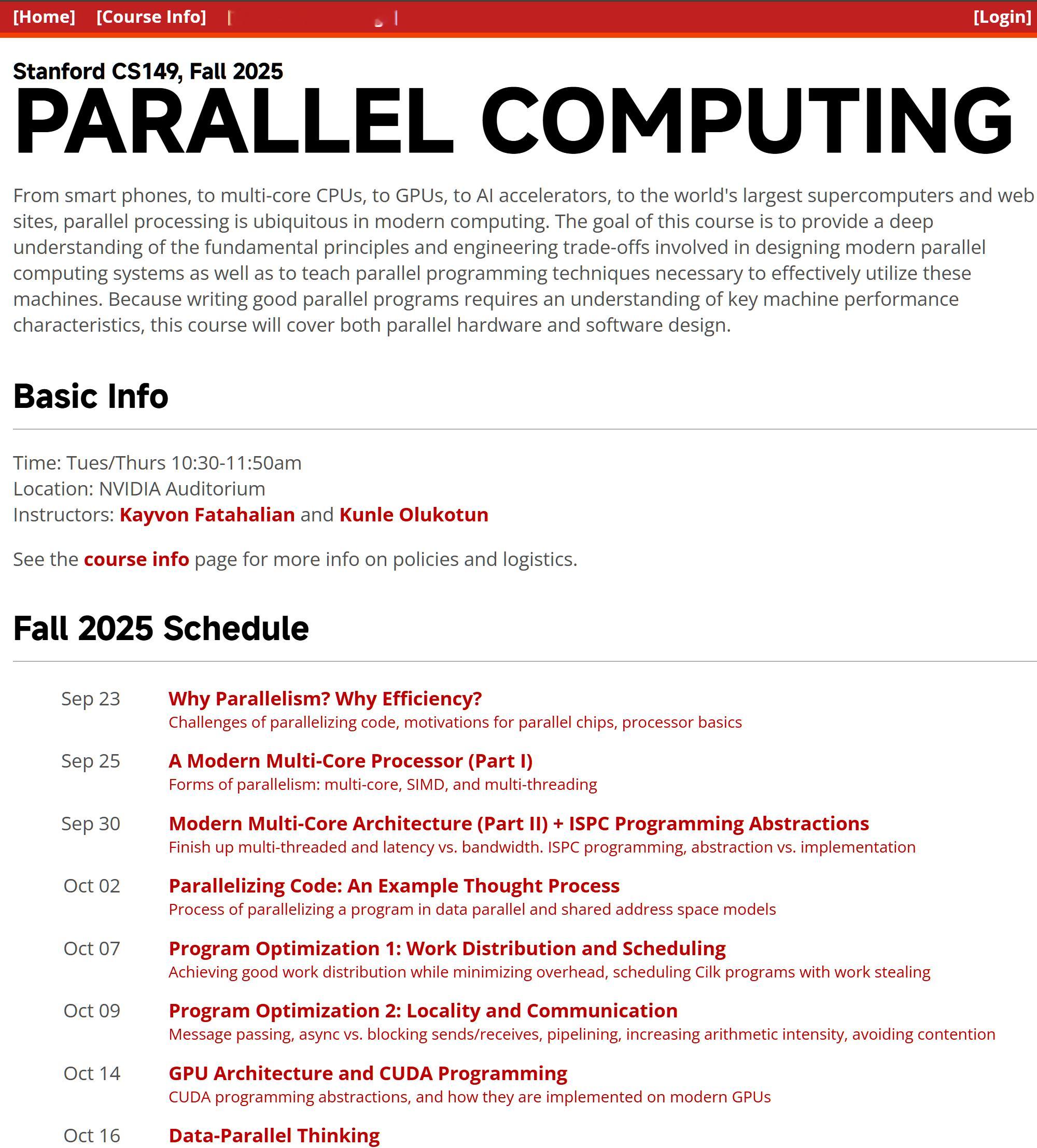 学习并行计算的同学可以看看斯坦福的这个公开课cs149gfxcourses.st