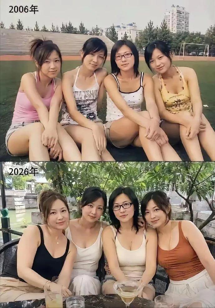 四姐妹相隔二十年，再次同框，感觉比以前更漂亮了！